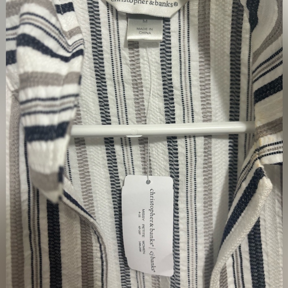 Christopher & Banks Open Front Sleeveless Tunic Vest White Blue Stripe - Picture 2 of 3